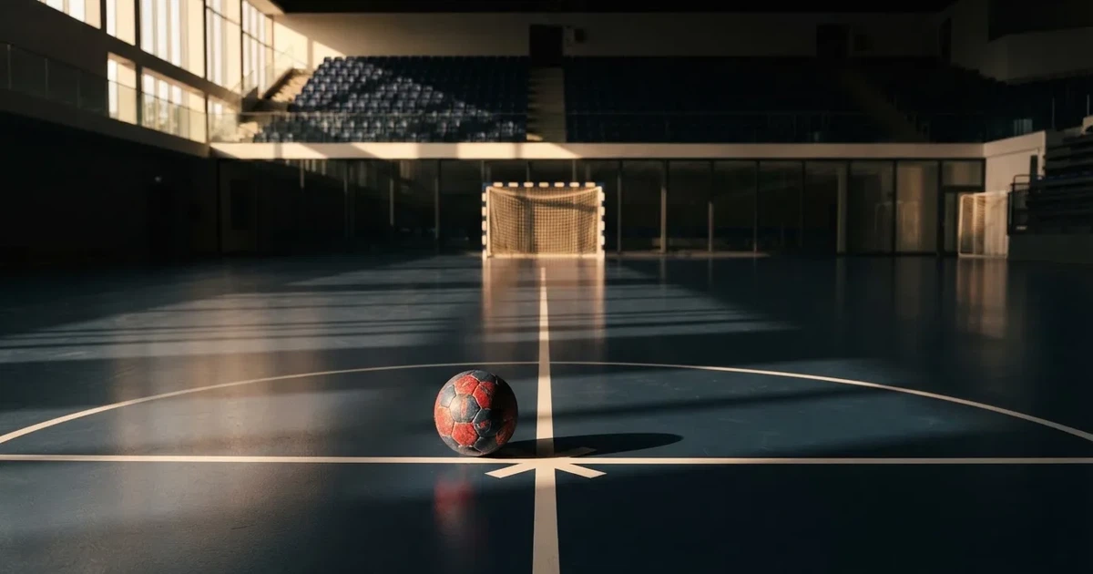 Un balón en el punto central de un campo de césped a la luz de la mañana