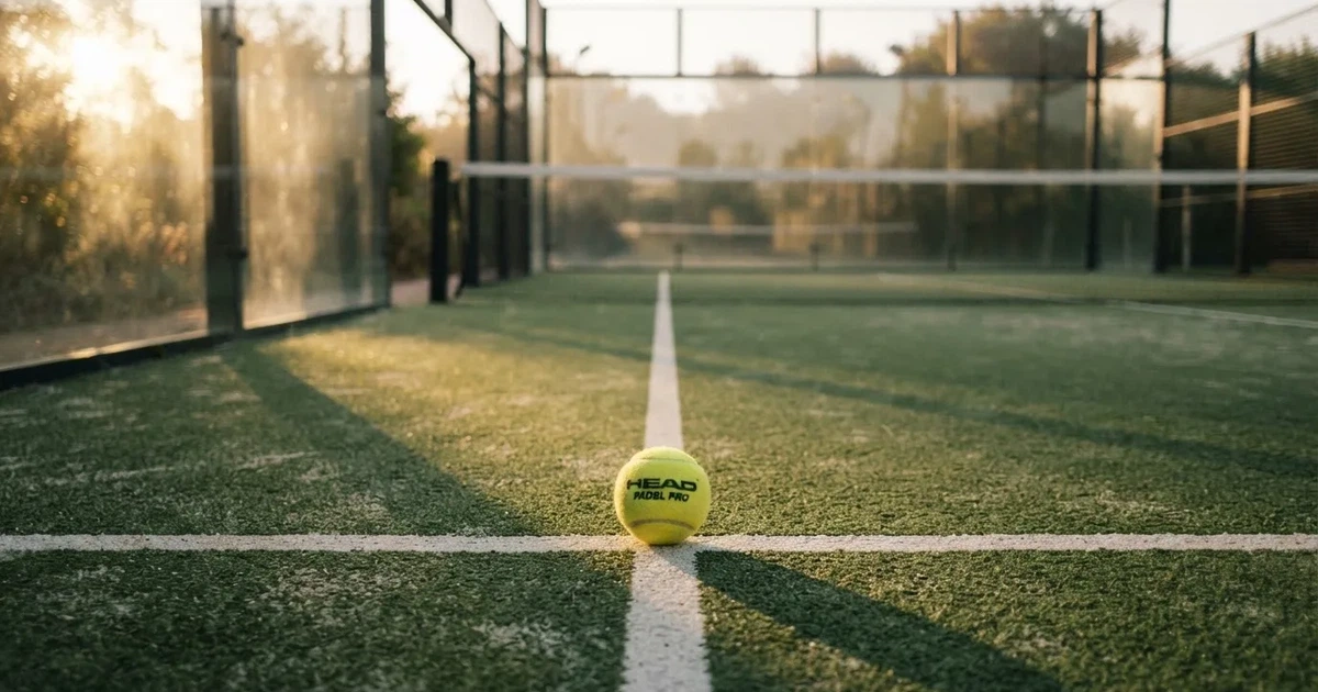 Un balón en el punto central de un campo de césped a la luz de la mañana