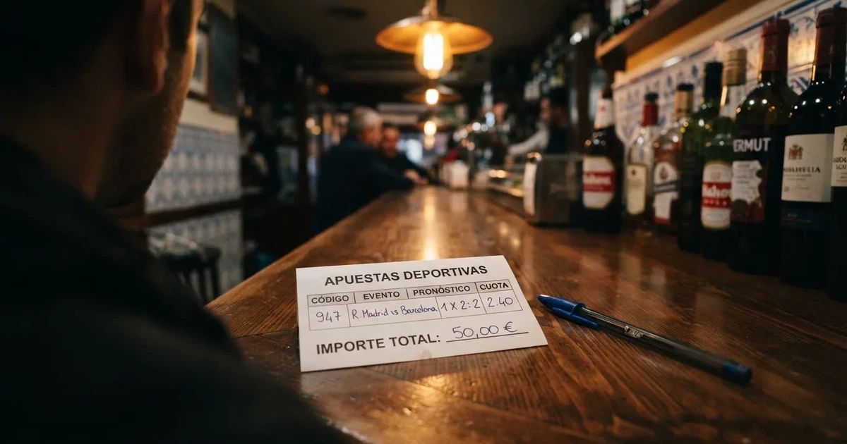 Un boleto de papel en blanco junto a un bolígrafo sobre un mostrador de madera